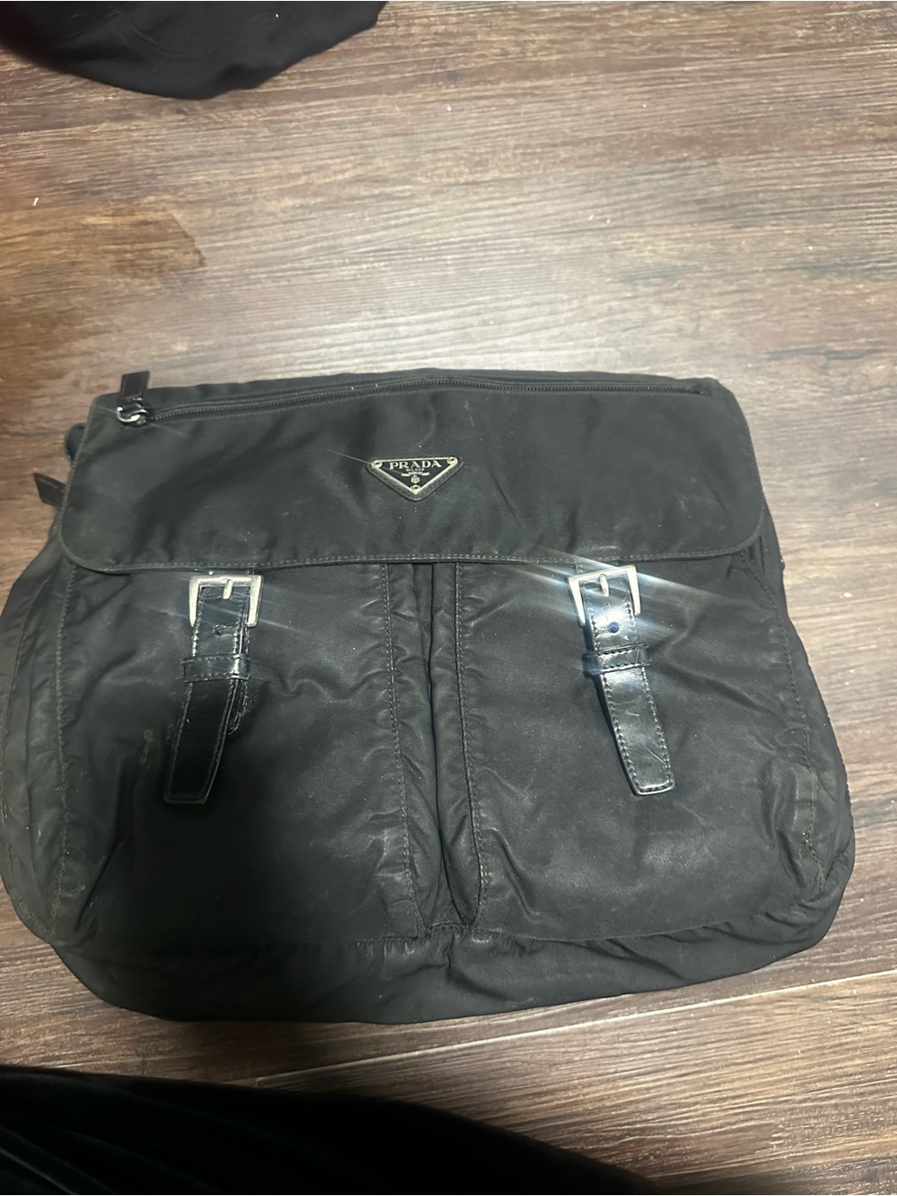Prada Black Nylon Messenger Bag with Silver Hardware